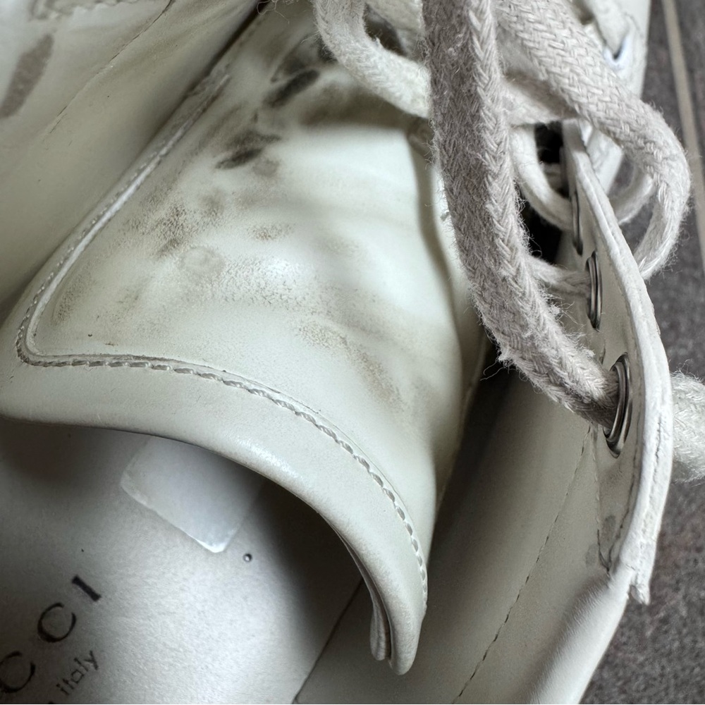 Gucci White Leather Sneakers with Pink Heel Tab - Picture 13 of 16